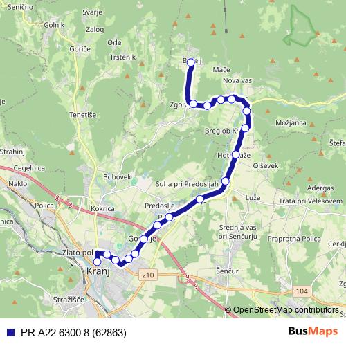 PR A22 6300 8 (62863) bus Line Map