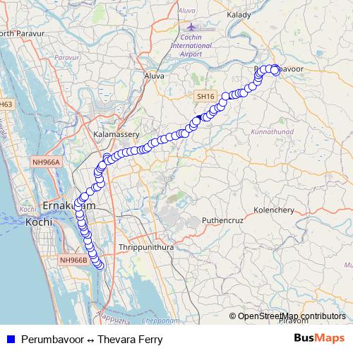 Perumbavoor ↔ Thevara Ferry bus Line Map