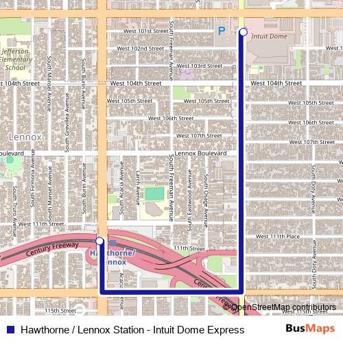 Hawthorne / Lennox Station - Intuit Dome Express bus Line Map