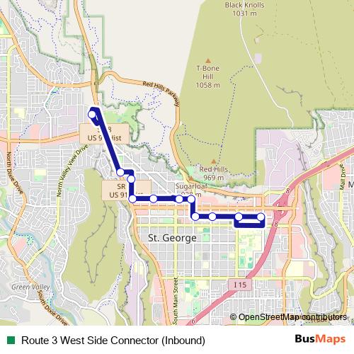 Route 3 West Side Connector (Inbound) bus Line Map