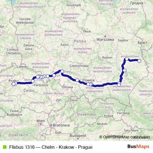 Flixbus 1316 bus Line Map