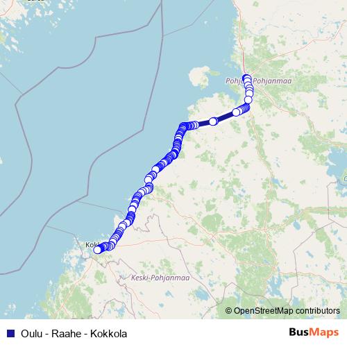 Oulu - Raahe - Kokkola bus Line Map