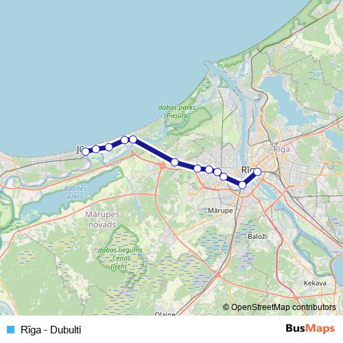 Rīga - Dubulti rail Line Map