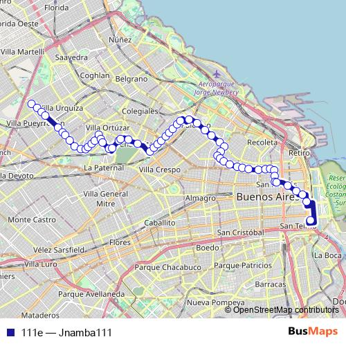 111e bus Line Map
