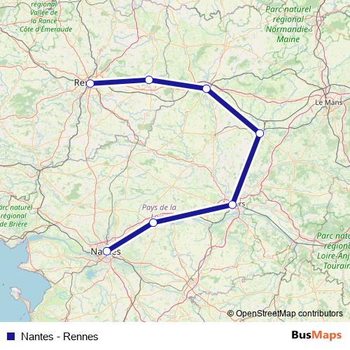 Nantes - Rennes rail Line Map