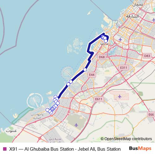 X91 bus Line Map