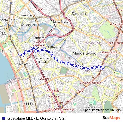 Guadalupe Mkt. - L. Guinto via P. Gil bus Line Map