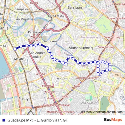 Guadalupe Mkt. - L. Guinto via P. Gil bus Line Map