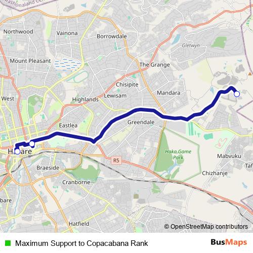 Maximum Support to Copacabana Rank bus Line Map