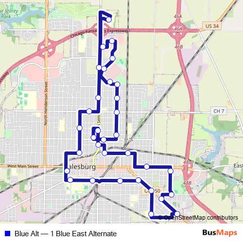 Blue Alt bus Line Map