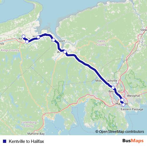 Kentville to Halifax bus Line Map