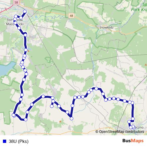 38U (Pks) bus Line Map