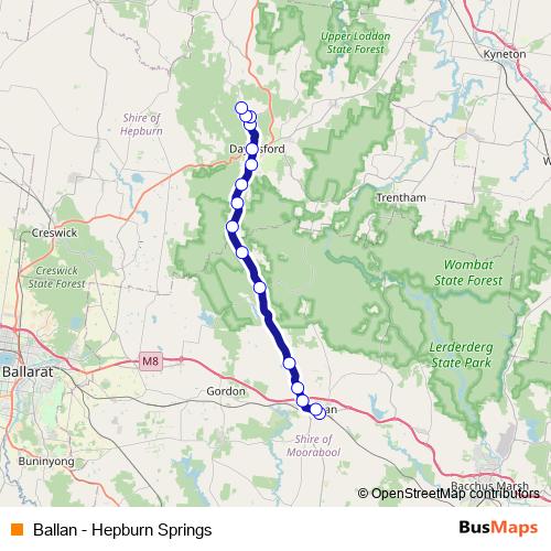 Ballan - Hepburn Springs bus Line Map