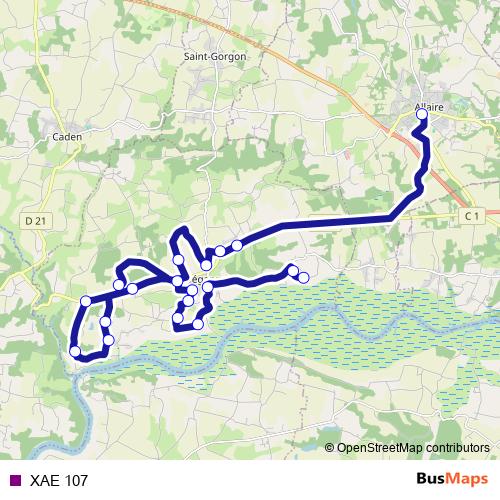 XAE 107 bus Line Map