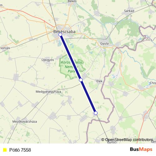 Pótló 7558 bus Line Map