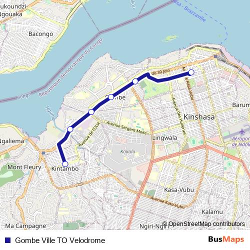 Gombe Ville TO Velodrome bus Line Map