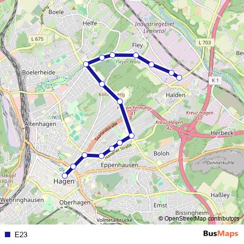 E23 bus Line Map
