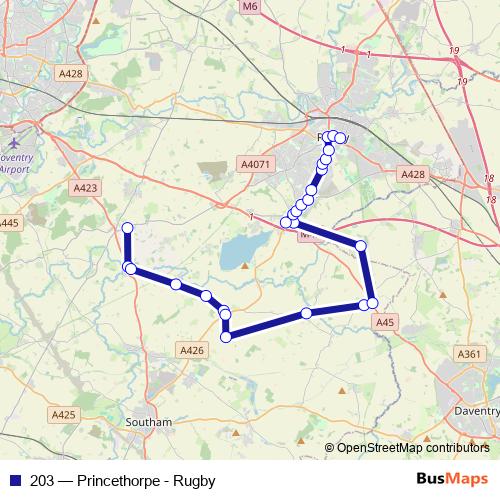 203 bus Line Map