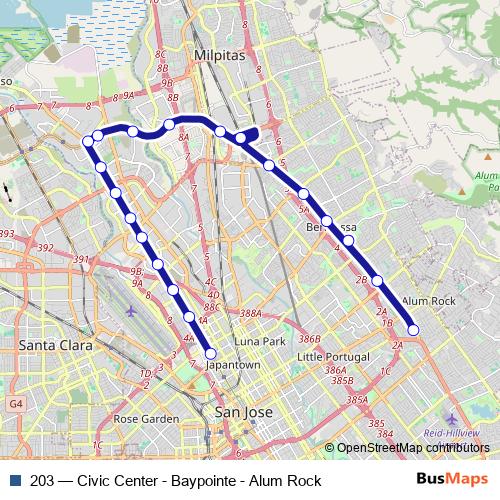 203 bus Line Map