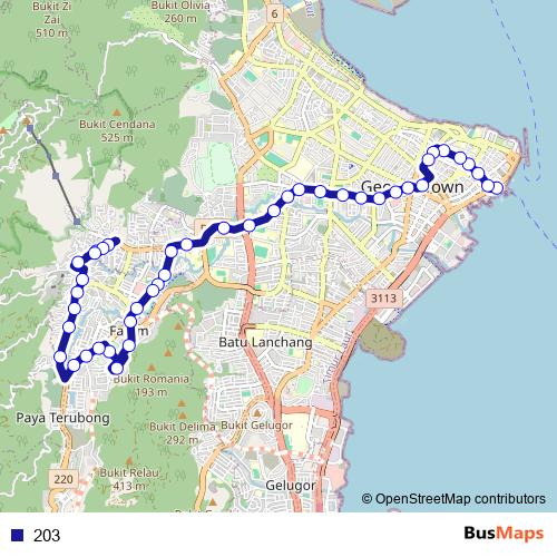 203 bus Line Map