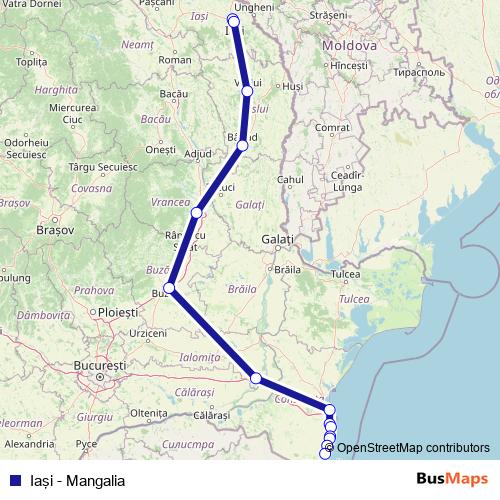 Iaşi - Mangalia rail Line Map