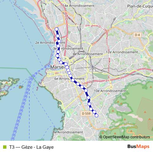 T3 tram Line Map