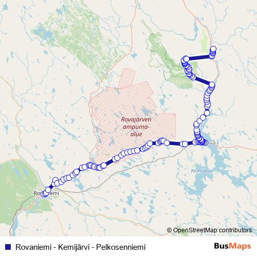 Rovaniemi - Kemijärvi - Pelkosenniemi bus Line Map