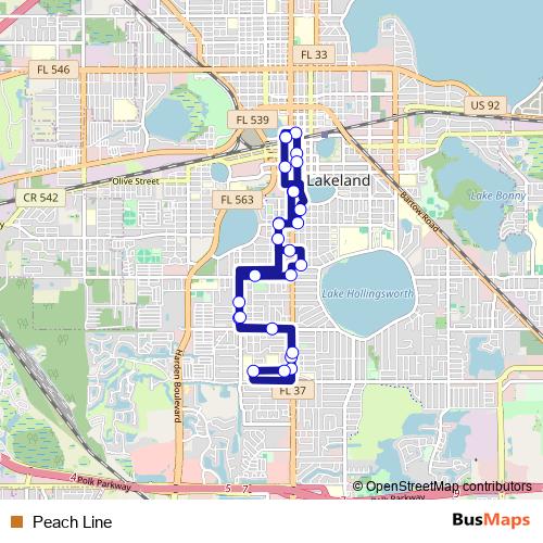 Peach Line bus Line Map