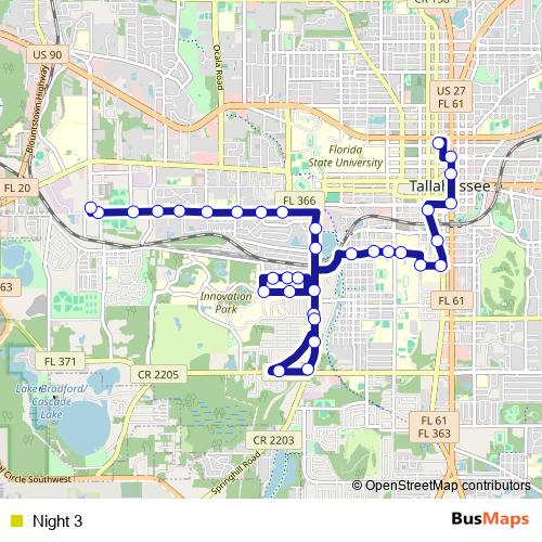 Night 3 bus Line Map
