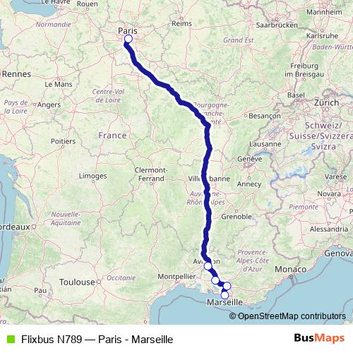 Flixbus N789 bus Line Map