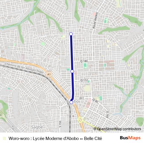 Woro-woro : Lycée Moderne d'Abobo ↔ Belle Cité bus Line Map