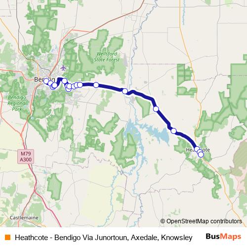 Heathcote - Bendigo Via Junortoun, Axedale, Knowsley bus Line Map