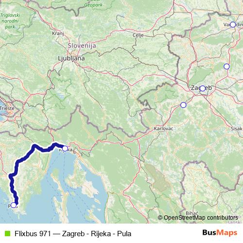 Flixbus 971 bus Line Map
