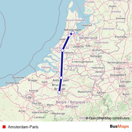 Amsterdam-Paris rail Line Map