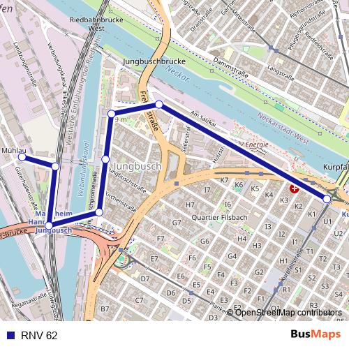 RNV 62 bus Line Map