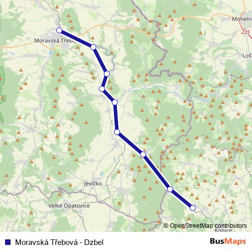 Moravská Třebová - Dzbel rail Line Map