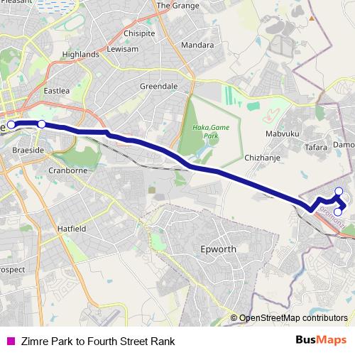 Zimre Park to Fourth Street Rank bus Line Map