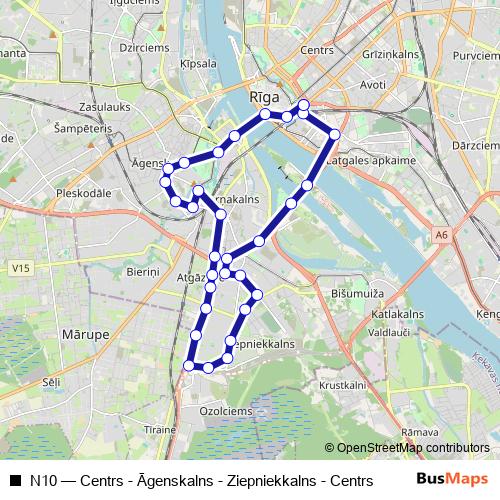N10 bus Line Map