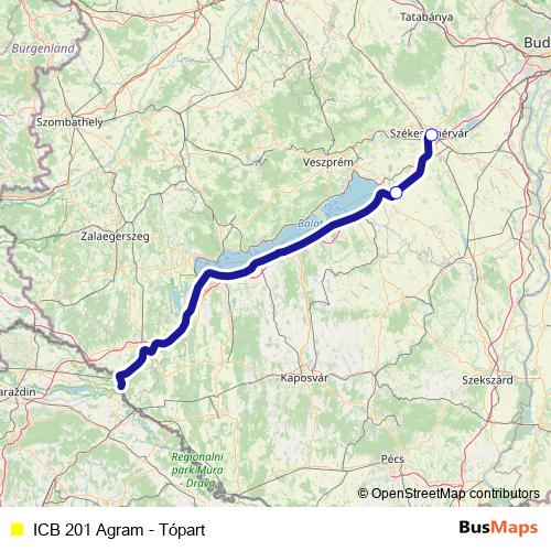 ICB 201 Agram - Tópart bus Line Map