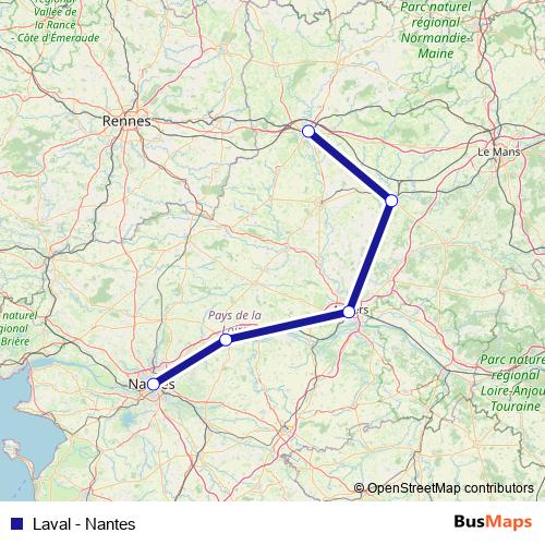Laval - Nantes rail Line Map