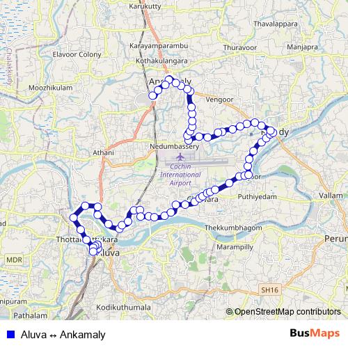 Aluva ↔ Ankamaly bus Line Map