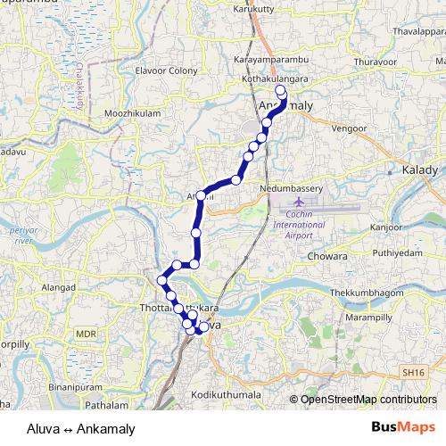 Aluva ↔ Ankamaly bus Line Map
