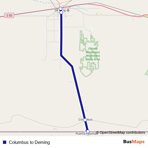 Columbus to Deming bus Line Map