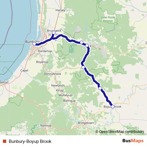 Bunbury-Boyup Brook bus Line Map
