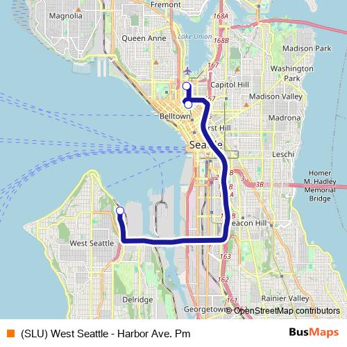 (SLU) West Seattle - Harbor Ave. Pm bus Line Map
