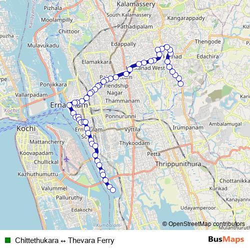 Chittethukara ↔ Thevara Ferry bus Line Map