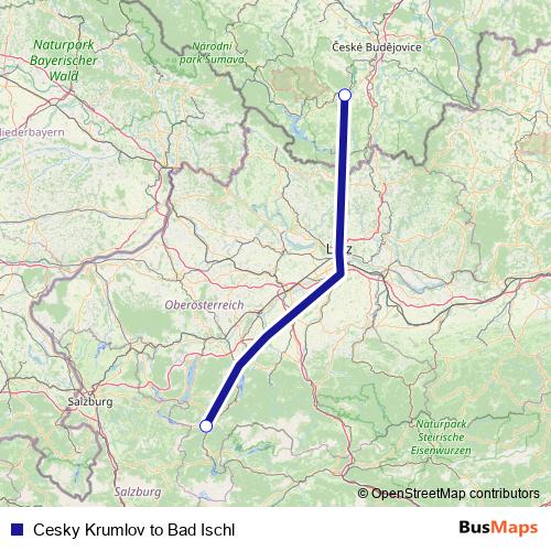 Cesky Krumlov to Bad Ischl bus Line Map