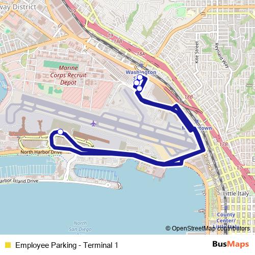 Employee Parking - Terminal 1 bus Line Map