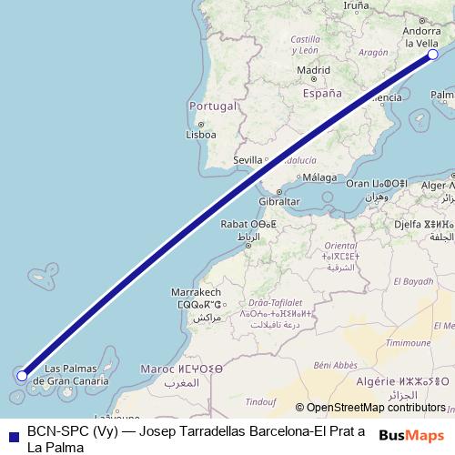 BCN-SPC (Vy) air Line Map