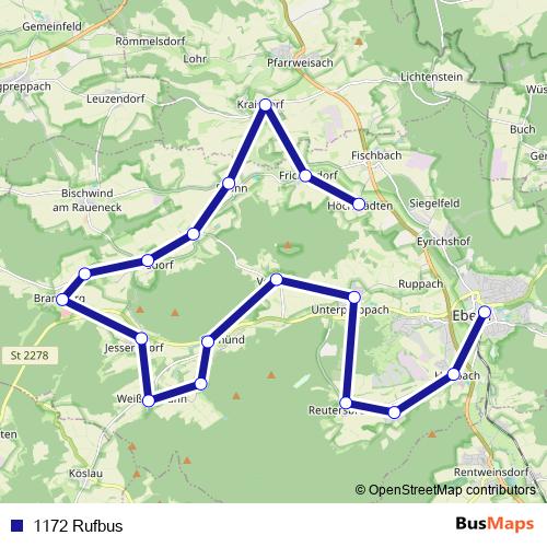 1172 Rufbus bus Line Map